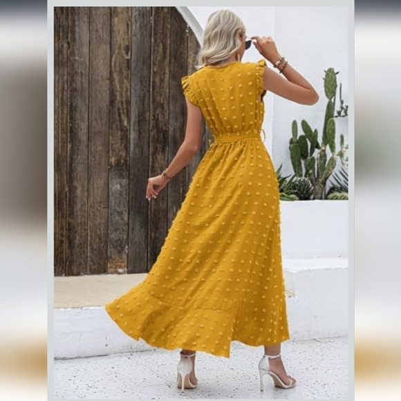 BTFBM Women's 2023 Summer Wrap V Neck Dress Ruffle Sleeve Swiss Dot Boho Sz M - Picture 5 of 16